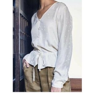 Rails Beaux Blouse 100% Silk Stardust Pattern Ivory Cream Size Medium Tie Waist